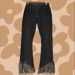 Stretchy denim flared fringe jeans